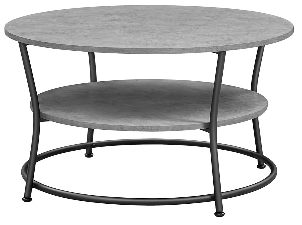 Mesa de centro redonda com prateleira design industrial 80 cm d, 46,5 cm cinzento-preto