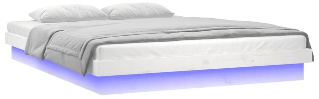 Estrutura de cama c/ LED casal 135x190 cm madeira maciça branco
