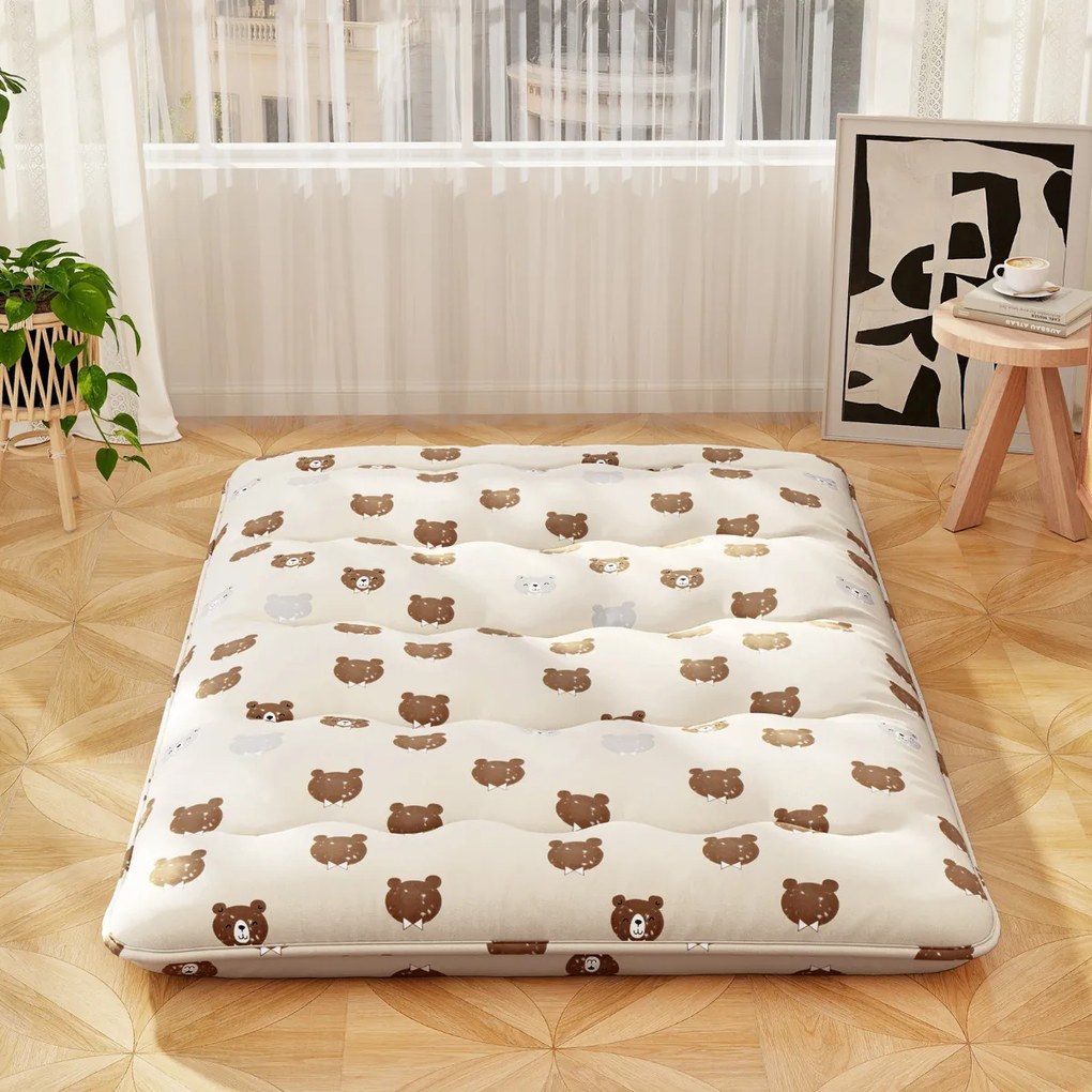 Colchão de chão enrolável Tatami Mat com capa lavável Tapete portátil com saco de transporte 200 x 140 x 10 cm Castanho