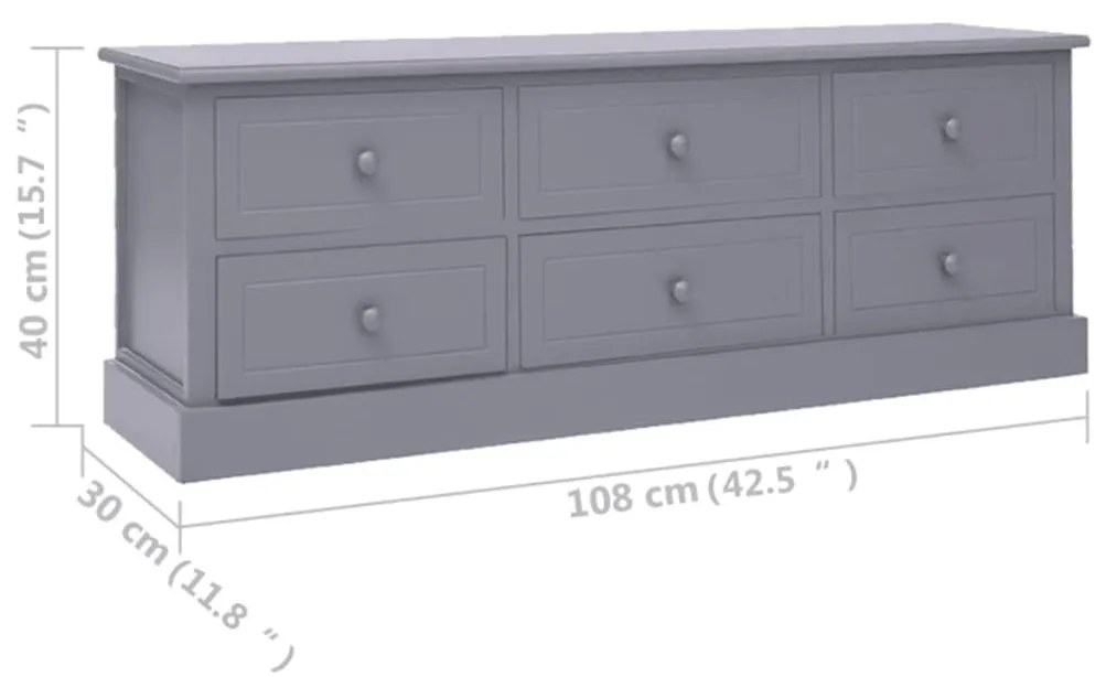 Móvel de TV 108x30x40 cm madeira paulownia cinza-escuro