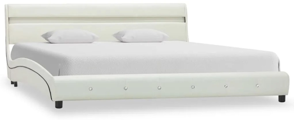 Estrutura de cama com LED 150x200 cm couro artificial branco
