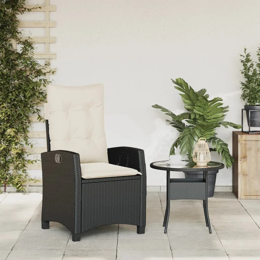 Cadeira de jardim reclinável c/ almofadões vime PE preto