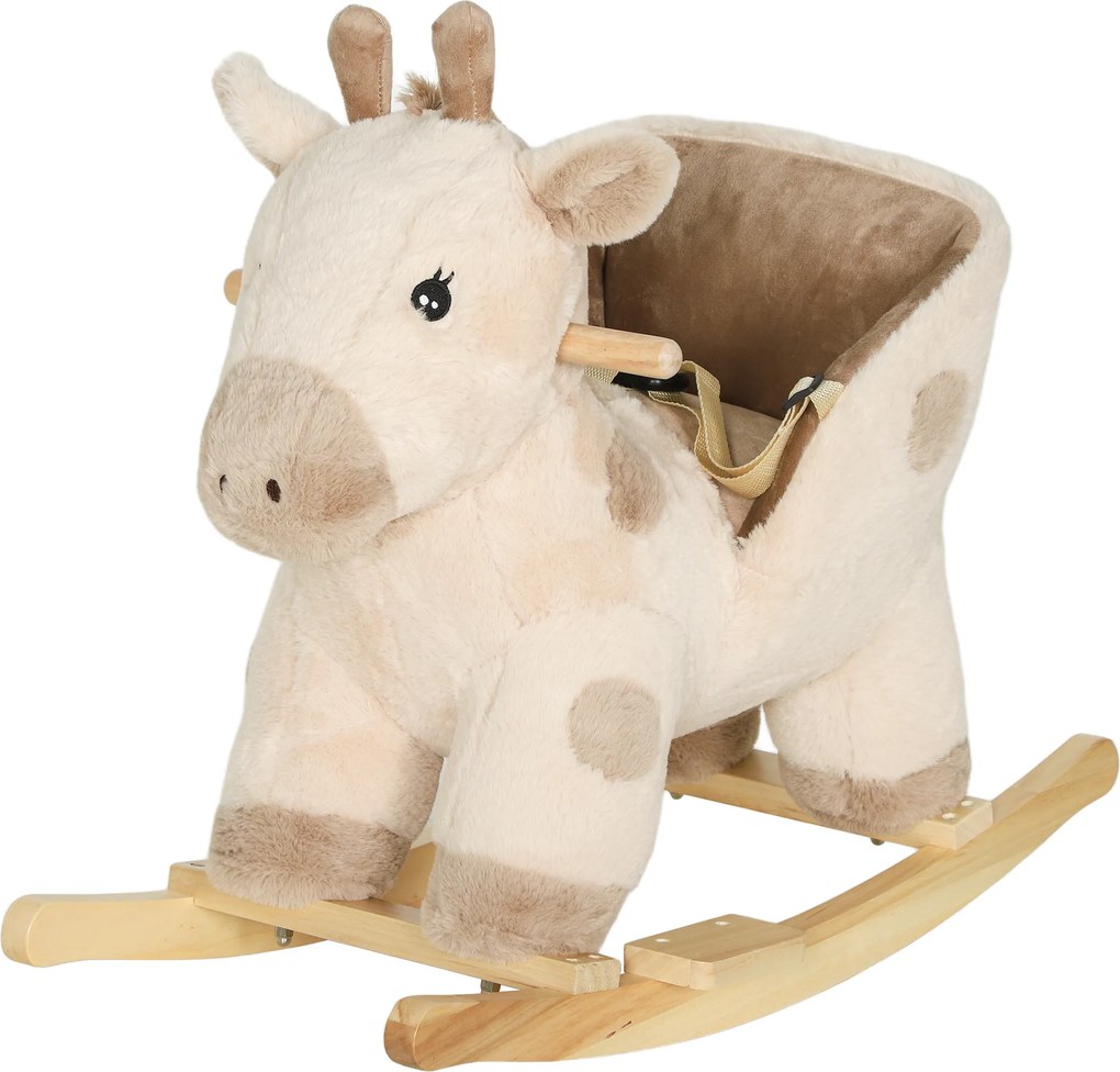 Cavalo de baloiço para crianças em forma de girafa, brinquedo de balanço para bebés com efeitos sonoros, cinto de segurança, 68 x 35 x 50 cm, bege