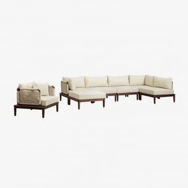 Conjunto De Sala Com Sofá Modular De Canto De 5 Peças Com Puff E Poltrona Em Acácia Giulia Castanho-acácia Escuro - Sklum