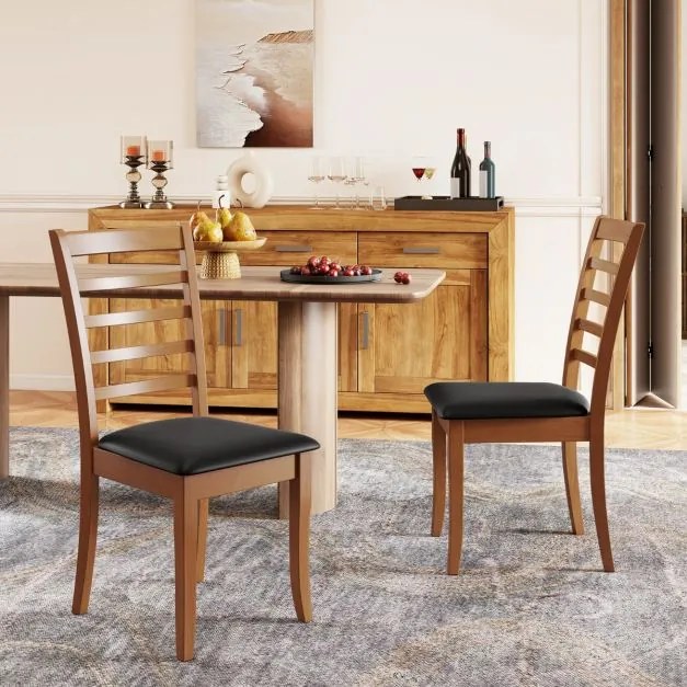 Conjunto de 2 cadeiras de sala de jantar em madeira de cozinha modernas estofadas com pernas em madeira de borracha e encosto alto preto