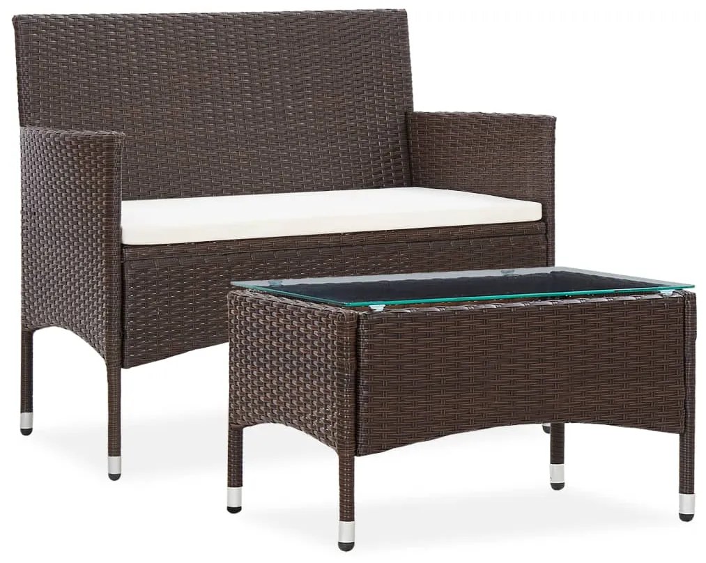vidaXL 2 pcs conjunto lounge jardim c/ almofadão vime PE castanho