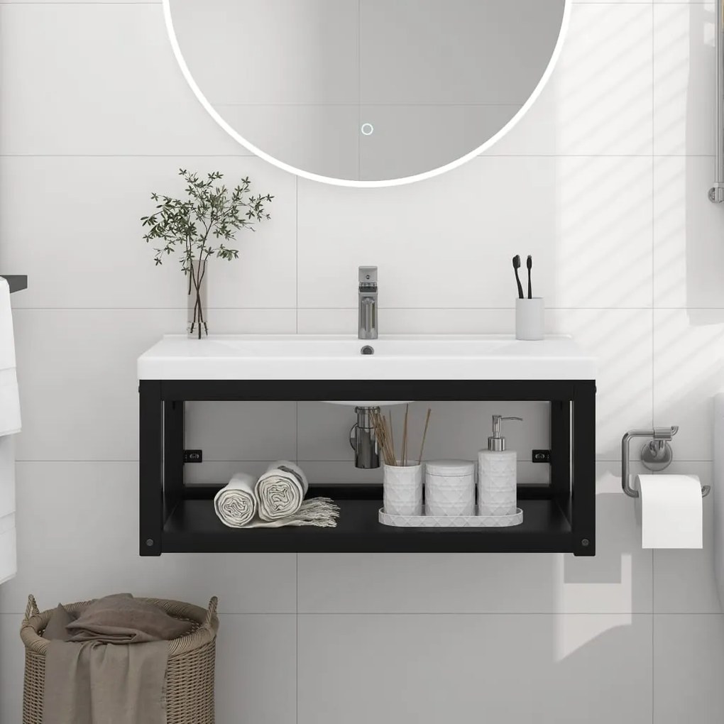 338495 vidaXL Estrutura de parede p/ lavatório ferro 79x38x31 cm preto