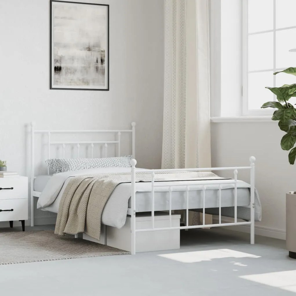 Estrutura de cama com cabeceira e pés 100x200 cm metal branco