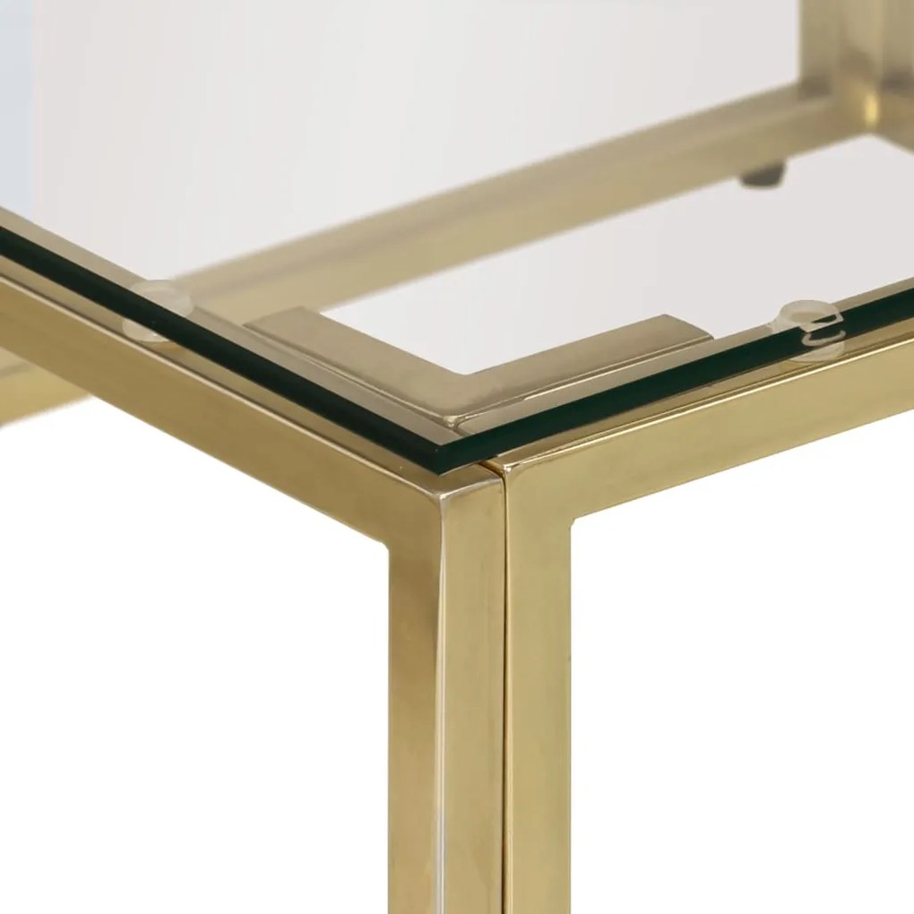 Mesa de centro aço inoxidável e vidro temperado dourado