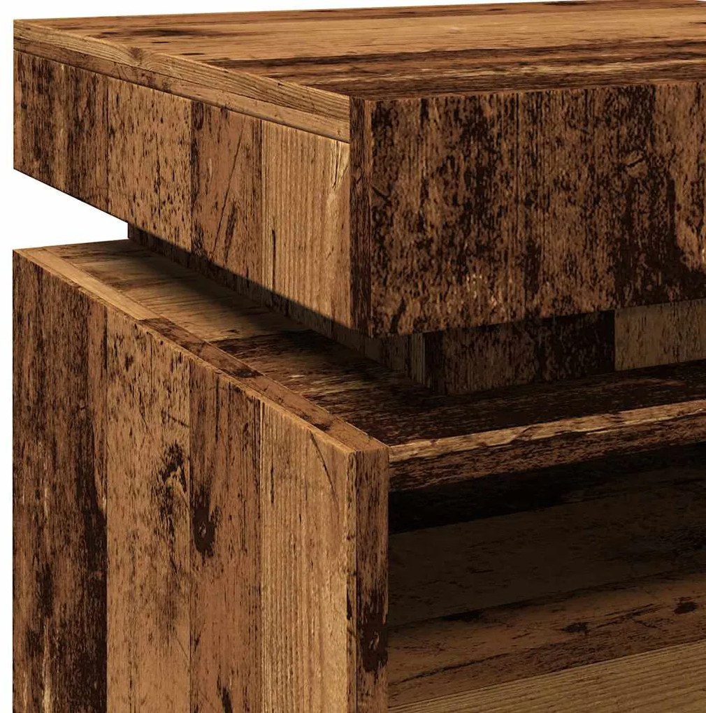 Mesa de cabeceira com luzes LED 40x39x48,5 cm madeira velha
