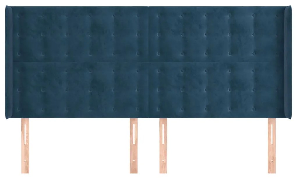 Cabeceira cama c/ abas veludo 203x16x118/128 cm azul-escuro