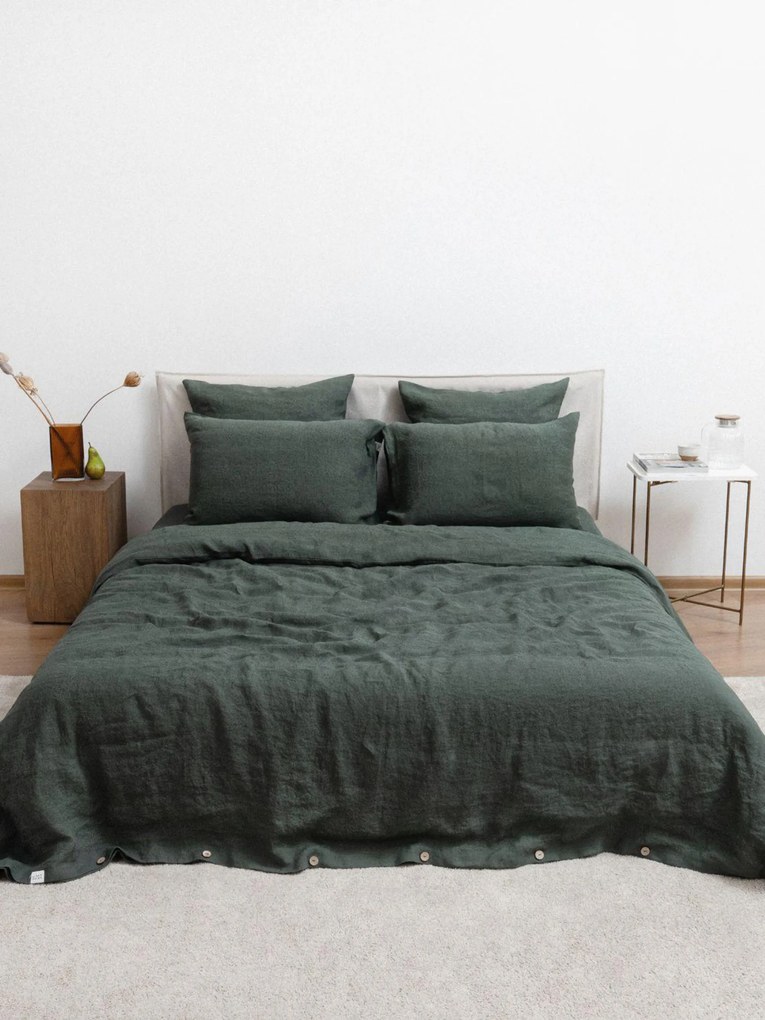 Conjunto de roupa de cama em linho Forest Green, conjunto de 2