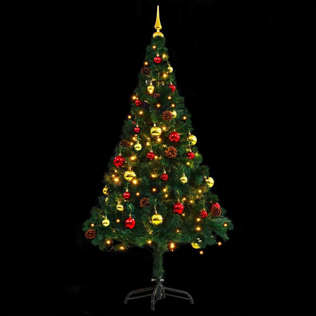 Árvore de Natal artificial pré-iluminada + enfeites 150cm verde