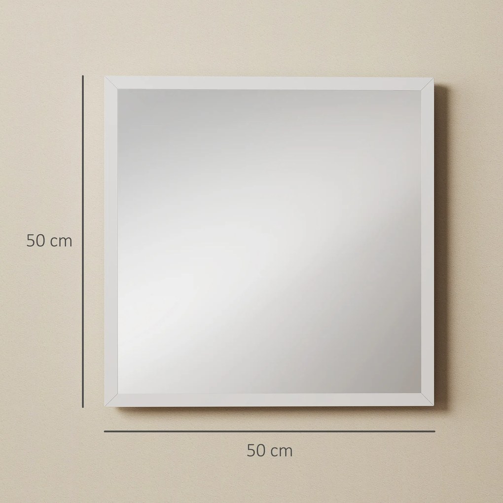 Espelho de parede quadrado de 50 x 50 cm, com moldura em madeira branca, ideal para a casa de banho, sala de estar ou quarto