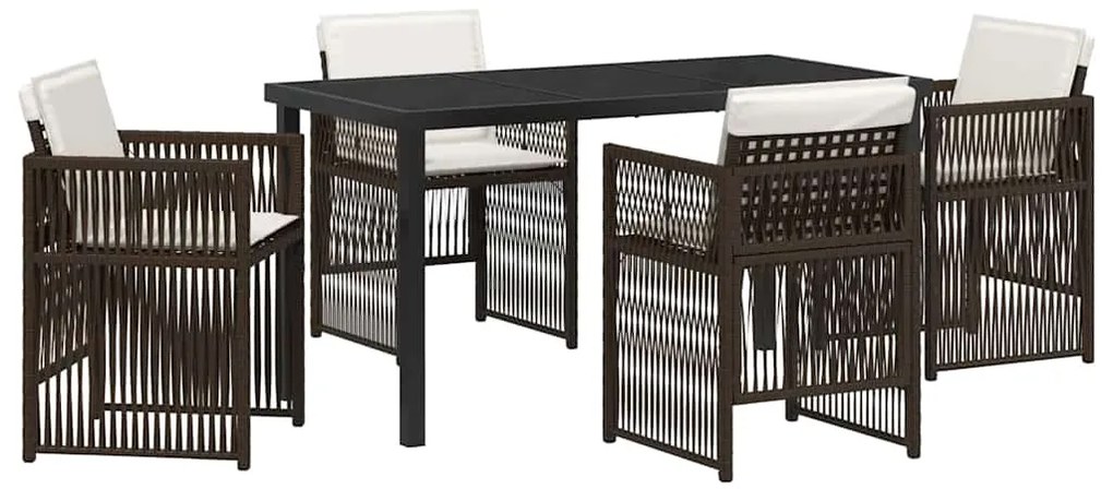 Conjunto de Jantar de Jardim de 5 Peças com Almofadas em Rattan Sintét