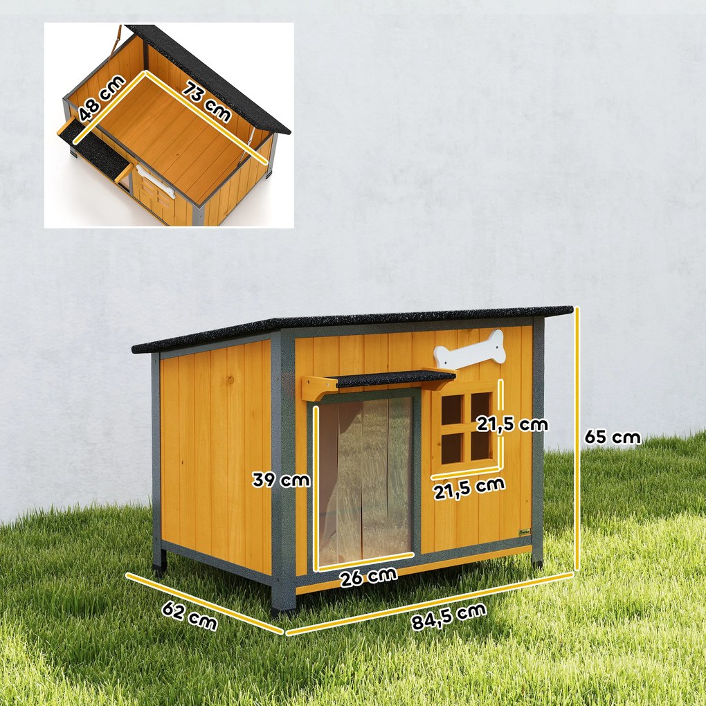 Casota para Cão de Exterior, 84,5 x 62 x 65 cm, Piso Amovível Amarelo