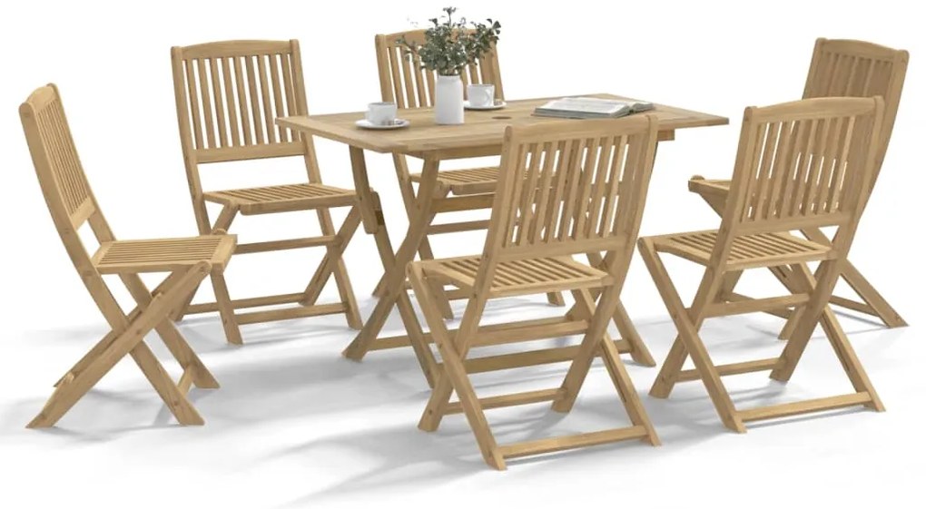 7 pcs conjunto de jantar para jardim madeira de acácia maciça