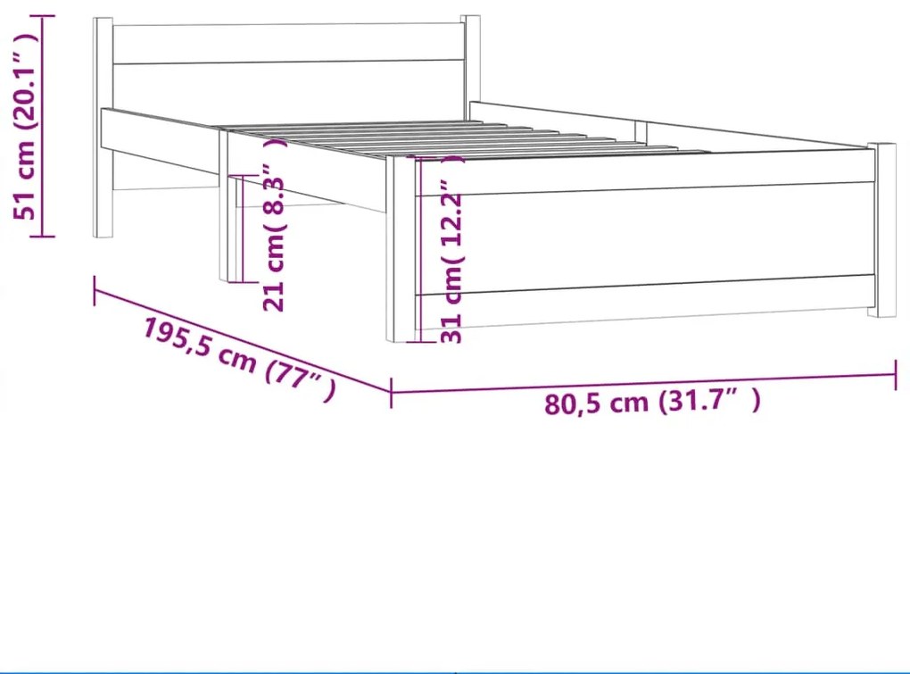 Estrutura cama pequena solteiro 75x190 cm madeira maciça branco