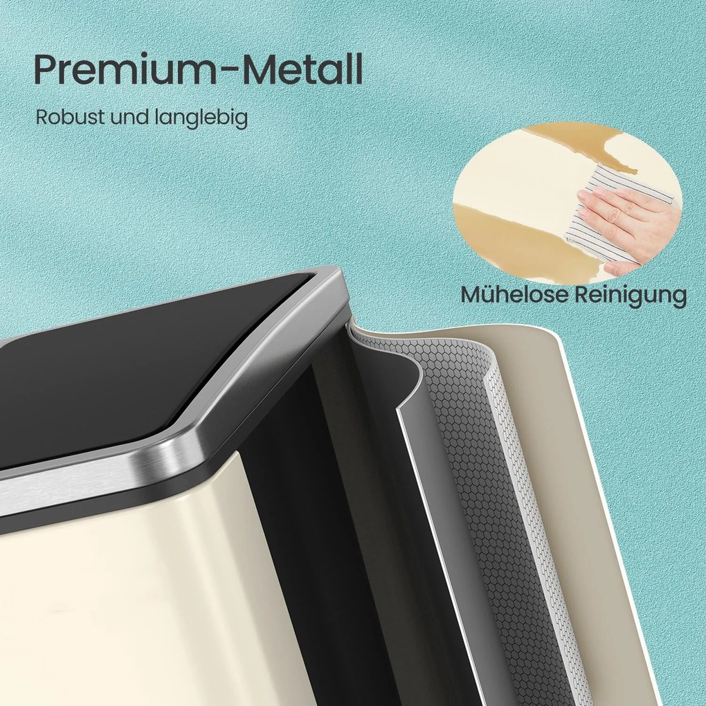 Caixote do lixo com 2 compartimentos 41 x 31,5 x 47 cm bege