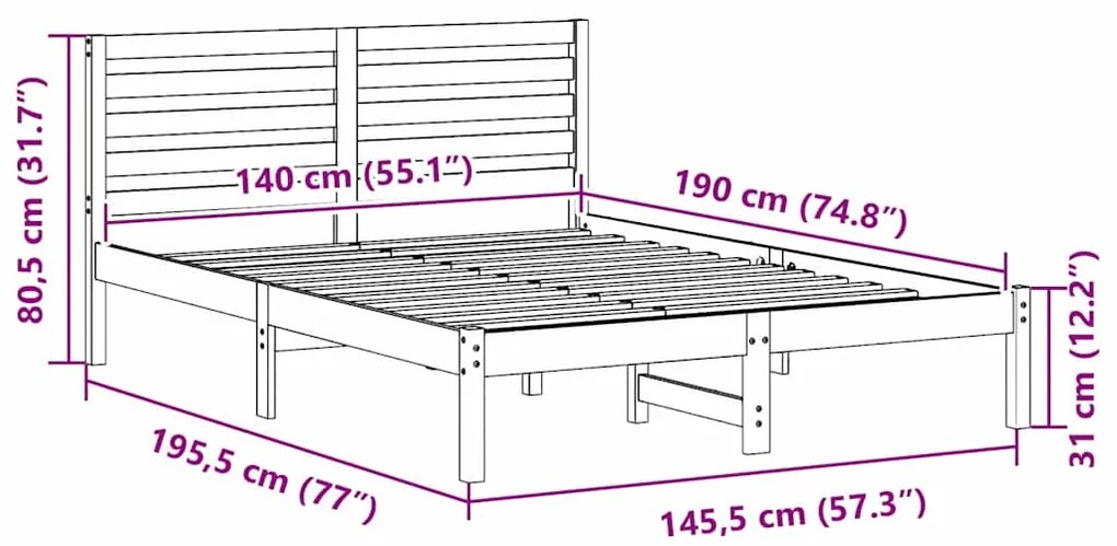 Estrutura da Cama com cabeceira Castanho 140 x 190 cm