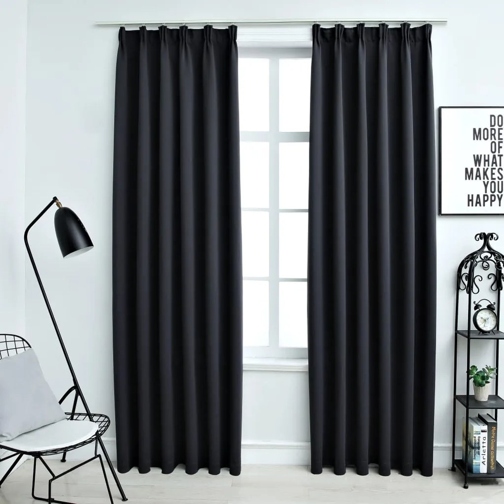 134414 vidaXL Cortinas blackout com ganchos 2 pcs 140x175 cm preto