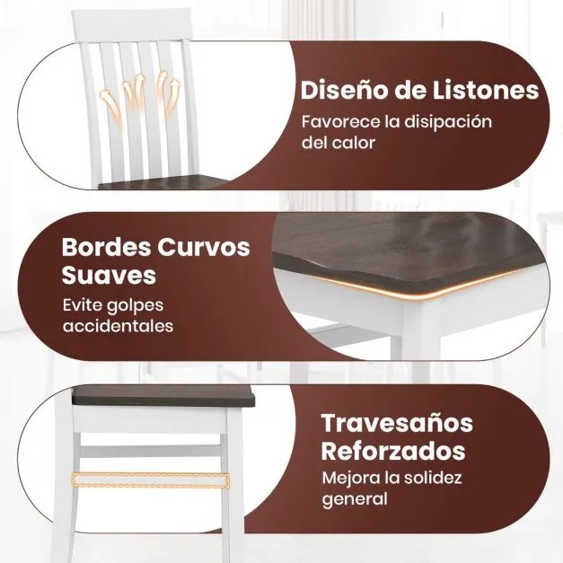 Conjunto de 2 cadeiras de jantar (MESA NÃO INCLUIDA) com encosto de ripas e assento em madeira de borracha Suporte de 150 kg para cozinha, sala de est