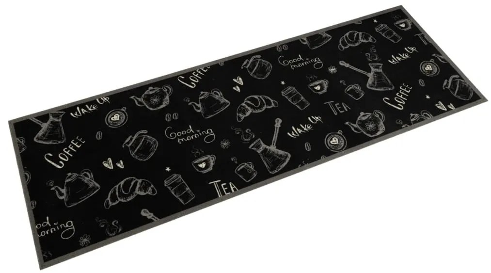 Tapete de cozinha lavável 60x180 cm veludo padrão morning preto
