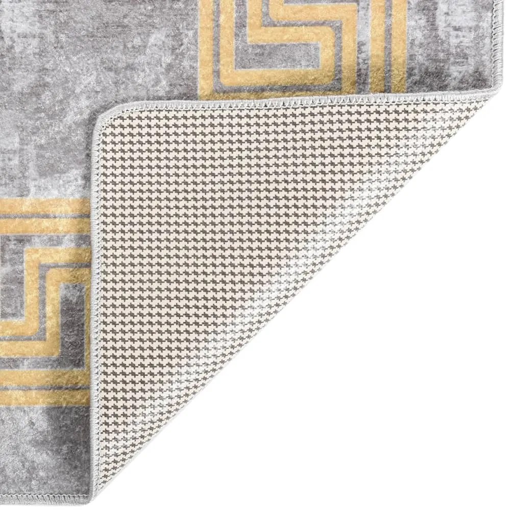 Tapete lavável antiderrapante 150x230 cm cinzento e dourado