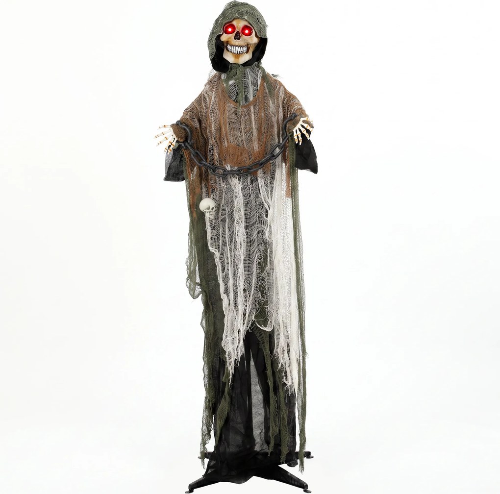 HOMCOM Ceifador animado, 170 cm, animatrônico de Halloween em tamanho real com mãos/cabeça móveis, olhos iluminados e som assustador | Aosom Portugal