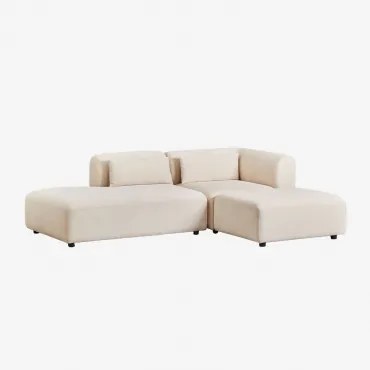 Sofá Modular De Canto Em 2 Peças Com Chaise Longue À Esquerda E Puff Fogler Bombazina Bege Linho - Sklum