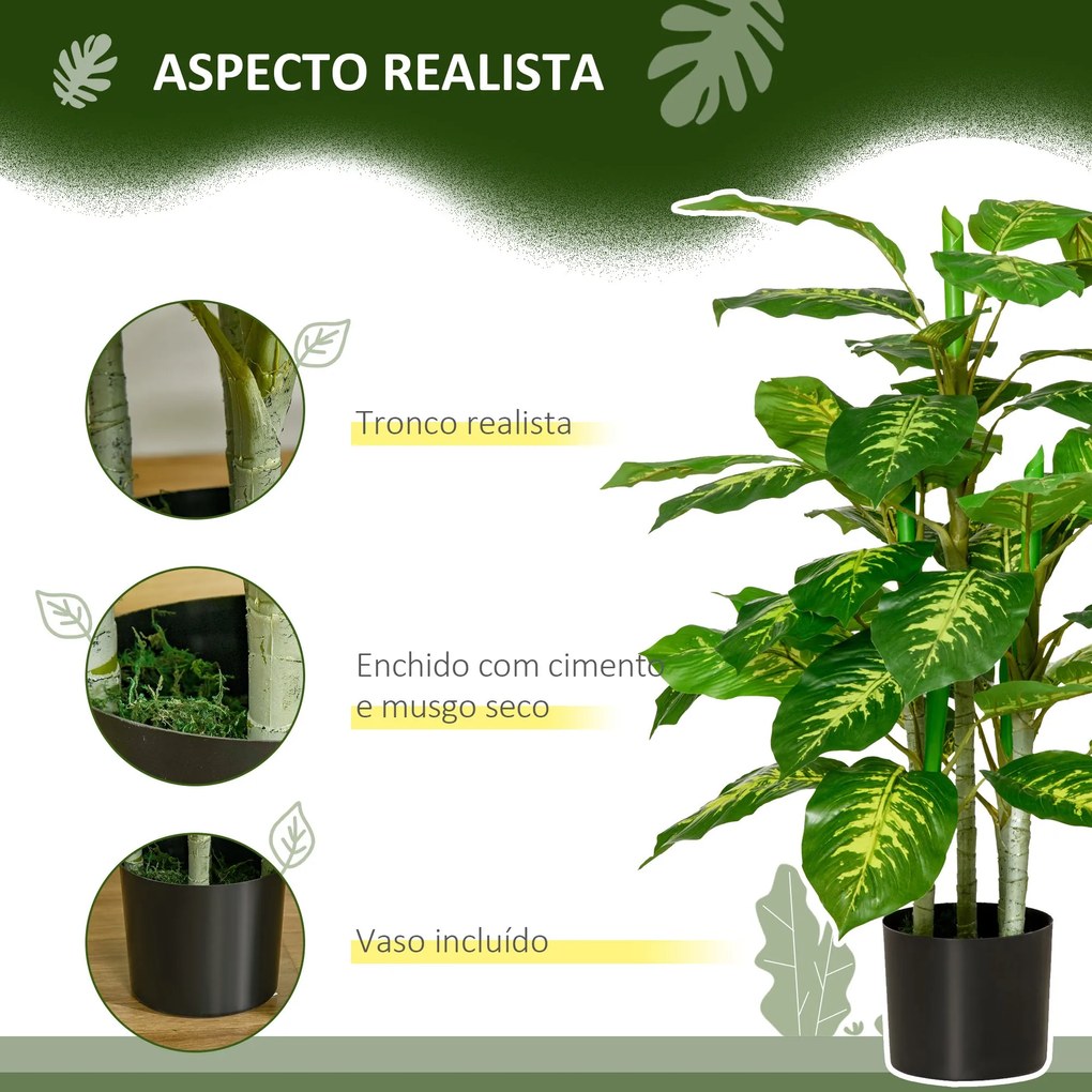 Planta Artificial Aglaonema Planta Sintética de 95cm com 42 Folhas e Vaso de Cimento Decoração para Casa Escritório e Exterior Verde