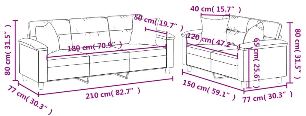 2 pcs conjunto sofás c/ almofadas microfibra cinza-escuro