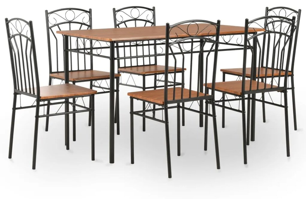281401 vidaXL 7 pcs conjunto de jantar em MDF e aço castanho
