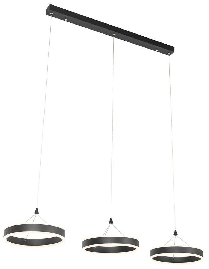 Candeeiro de suspensão preto oblongo com LED regulável em 3 níveis 3 luzes - Lyani Design