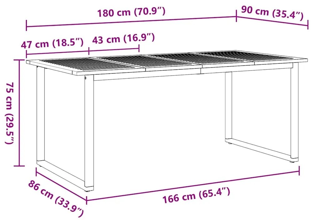 Mesa de Jantar Externa vidaXL Cinza 180x90x75 cm Aço e Madeira Sólida