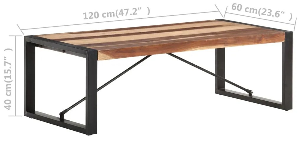 Mesa centro 120x60x40 cm madeira maciça c/ acabamento sheesham