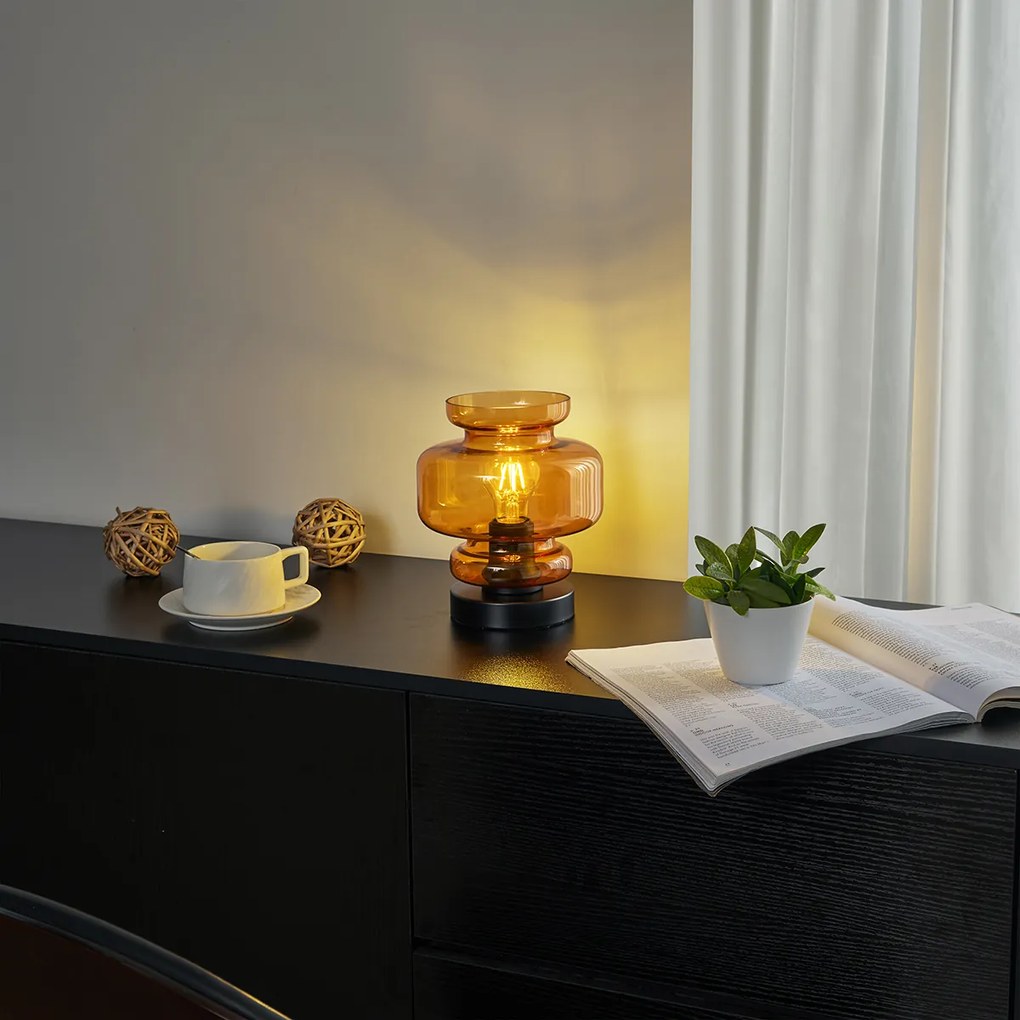 Candeeiro de Mesa Retro Preto com Vidro Laranja - Denise