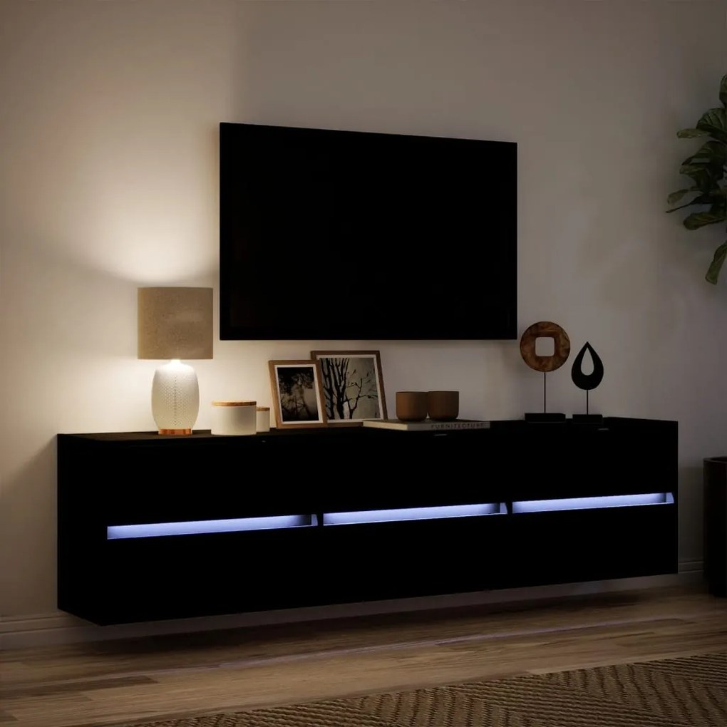 Móvel de parede para TV com luzes LED 180x31x45 cm preto