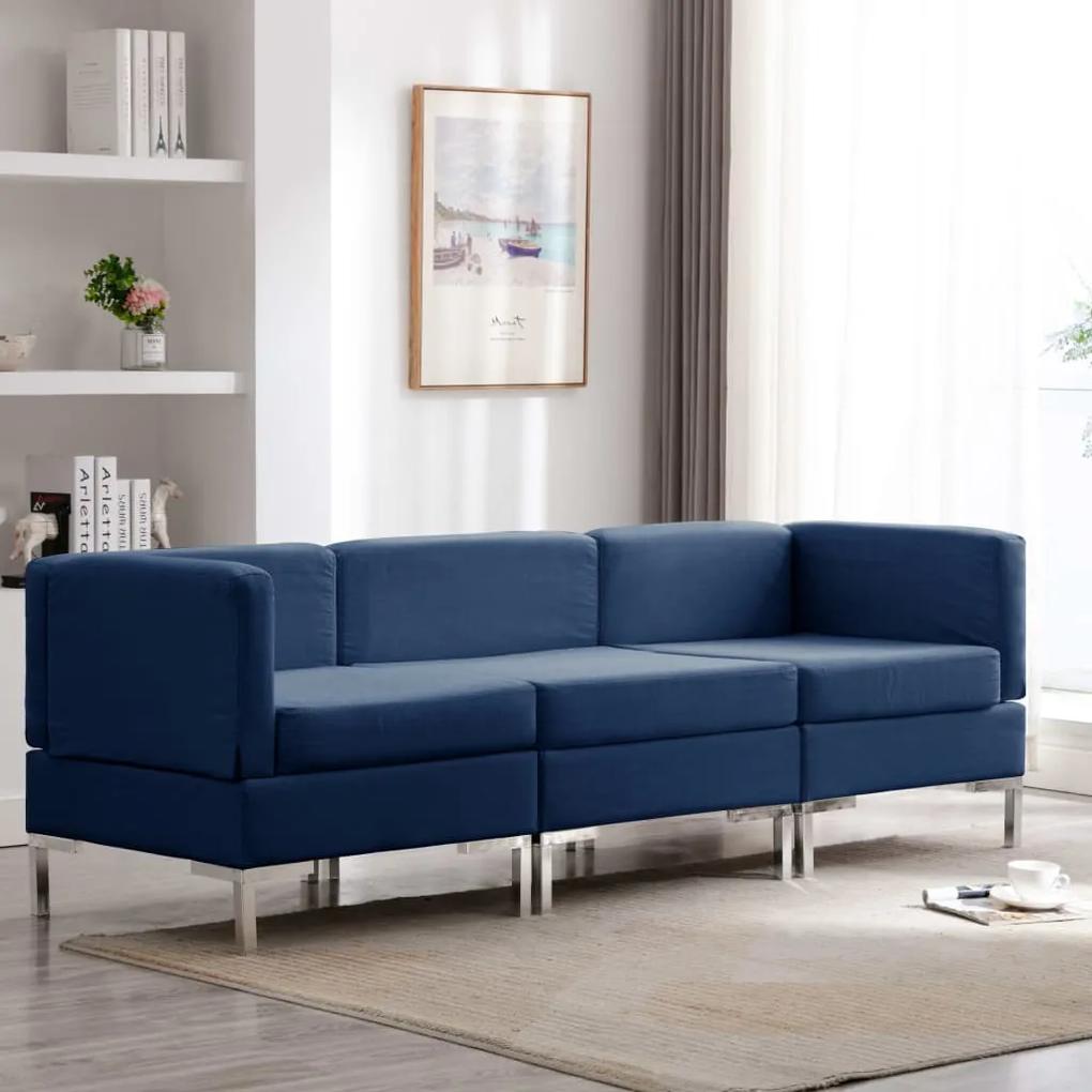 3052723 vidaXL 3 pcs conjunto de sofás tecido azul