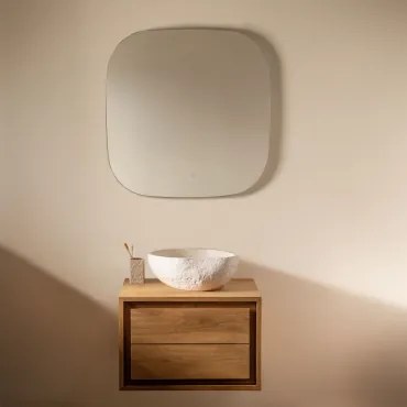 Conjunto De Móveis De Banheiro Em Madeira De Teca Jabari Madeira De Teca & Irregular Em Cimento Branco ↔︎40 Cm - Sklum