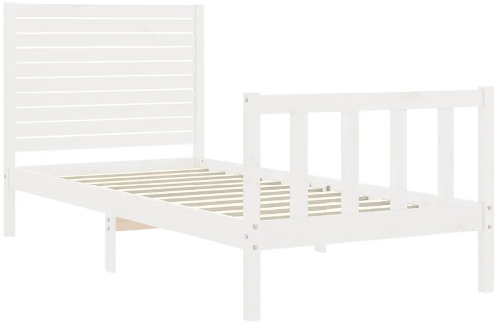 Estrutura cama de solteiro c/ cabeceira madeira maciça branco