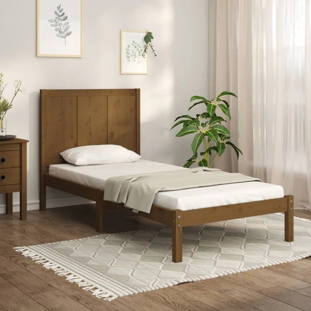 vidaXL Estrutura de cama 100x200 cm pinho maciço castanho mel