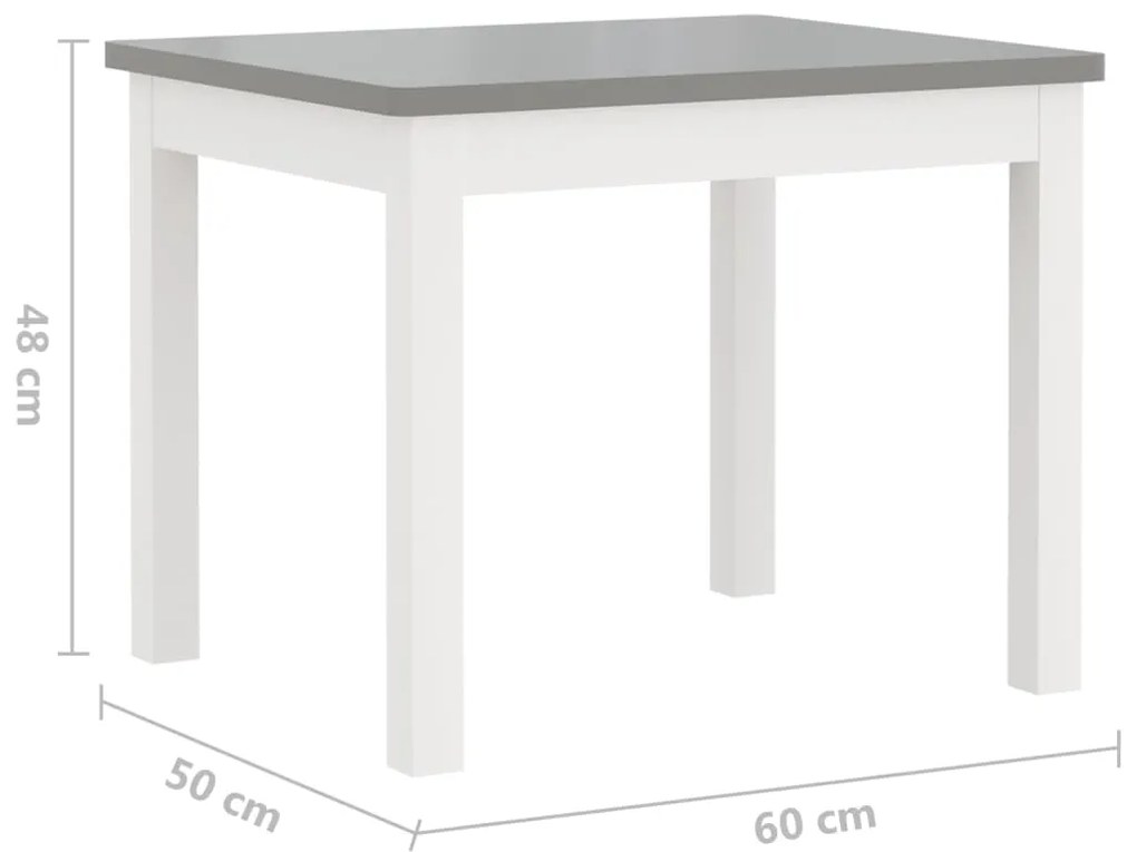 4 pcs conjunto mesa e cadeiras infantil MDF branco e cinzento