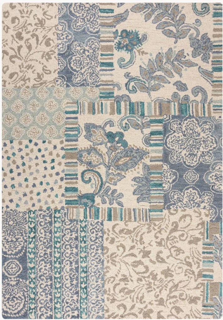 Tapete de lã tufado à mão de pelo curto Eloise Patchwork