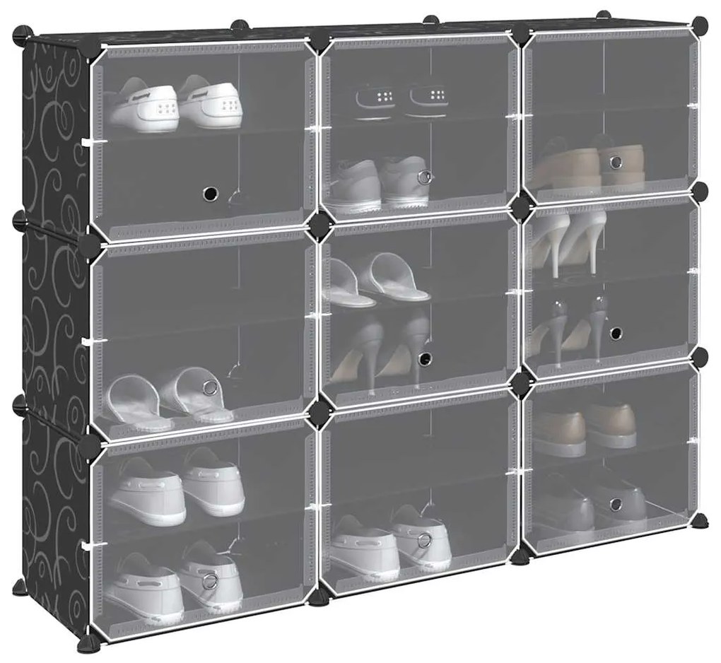 vidaXL Organizador de arrumação com 9 cubos e portas PP preto