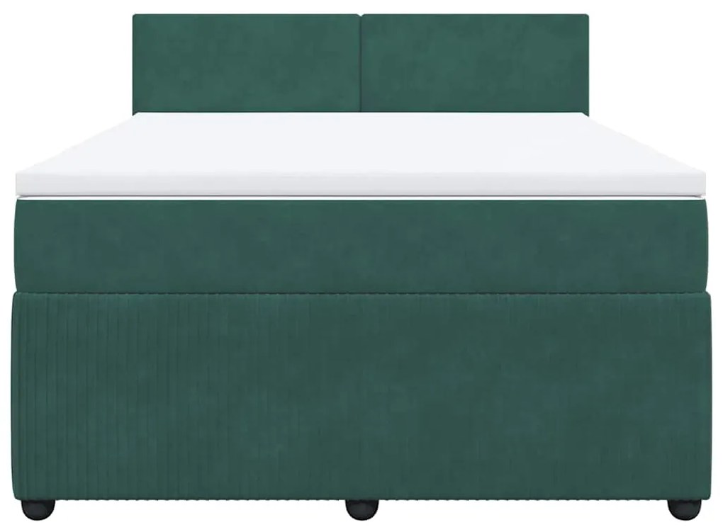 Cama com molas/colchão 160x200 cm veludo verde-escuro