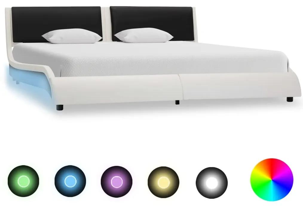 Estrutura cama c/ LED couro artificial 180x200cm branco/preto