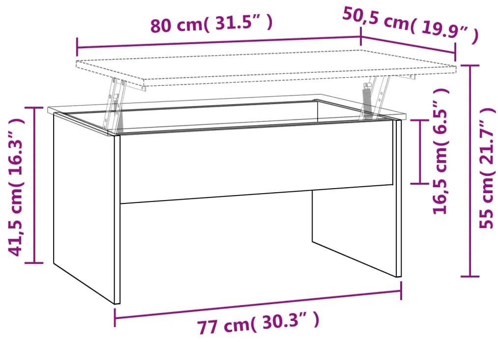 Mesa de centro80x50,5x41,5cm madeira processada cinza cimento