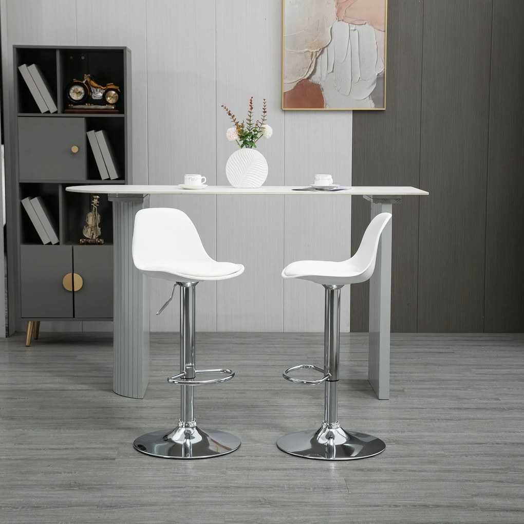 Conjunto de 2 bancos de bar e cadeiras altas de cozinha com encosto e apoio para os pés, altura ajustável, 41 x 42 x 82–104 cm, branco