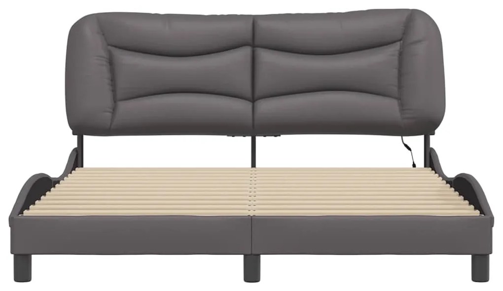Estrutura de cama c/ luzes LED 160x200cm couro artificial cinza
